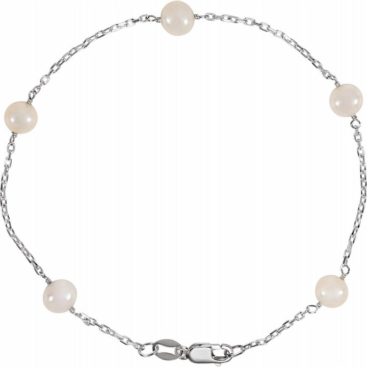 Sterling Silver Station Bracelet With Cultured Pearls