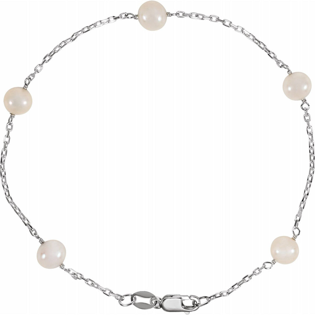 Sterling Silver Station Bracelet With Cultured Pearls