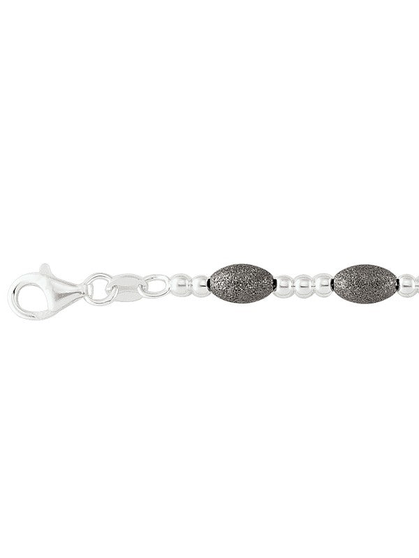  Italian Silver With Black Rhodium Plate, Oval and Round Link Style Bracelet