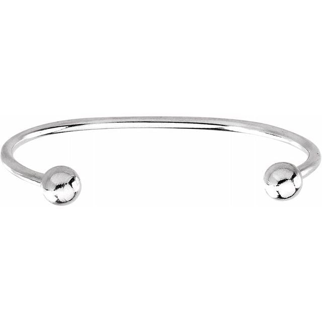 This Ladies Italian Silver Cuff Style Bangle is uniquely accented with a fancy round ball 