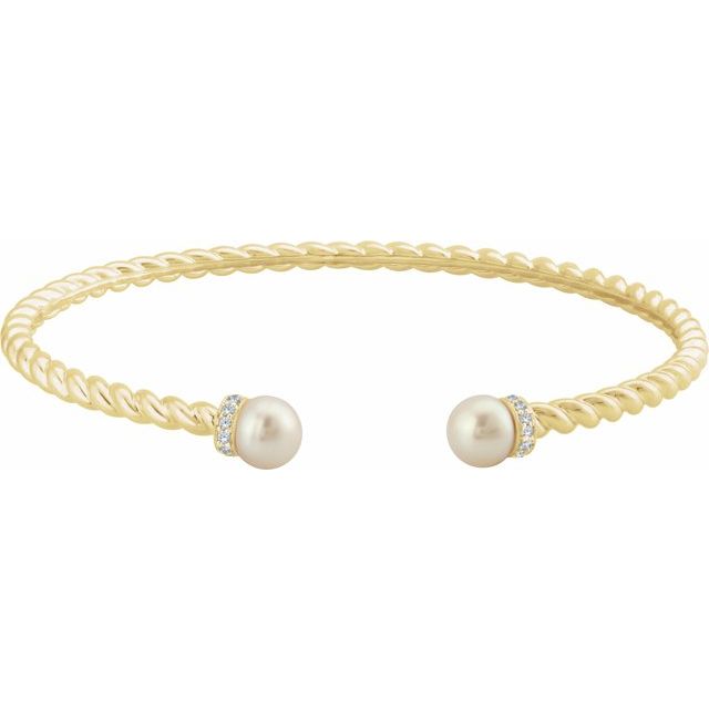 Cultured Pearl Cuff Style Bangle Bracelet With a Twist Rope Design