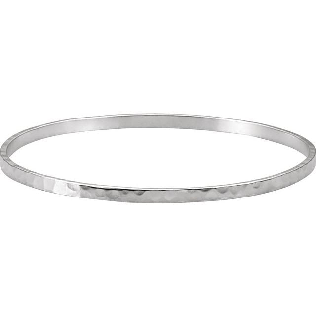 Ladies Silver Slim Hammer Finish Bangle