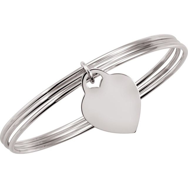 Ladies Silver 3 in one Bangle Bracelet With Heart