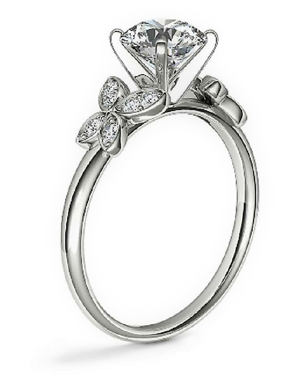 Round Floral Accented Diamond Engagement Ring