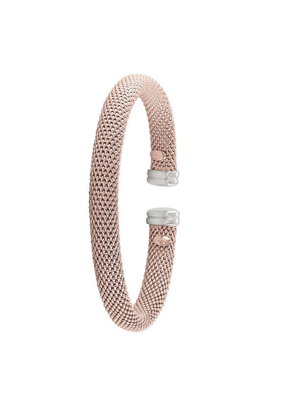 Silver With Rose Gold Plating Mesh Design Flexible Cuff Style Bangle