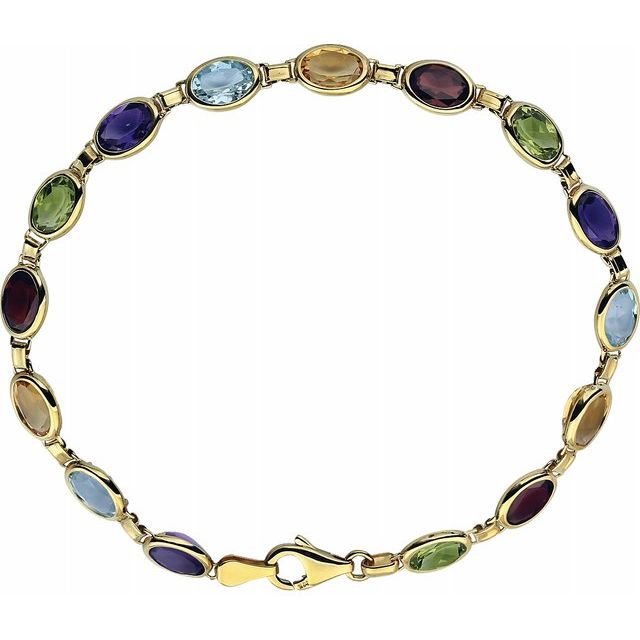 Gold Multicolor Oval Gemstone Bracelet With Assorted Birthstone Colors