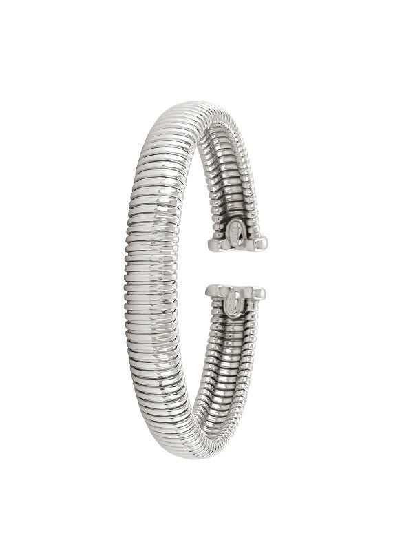 Ladies Grooved Design Silver Cuff Bangle Bracelet