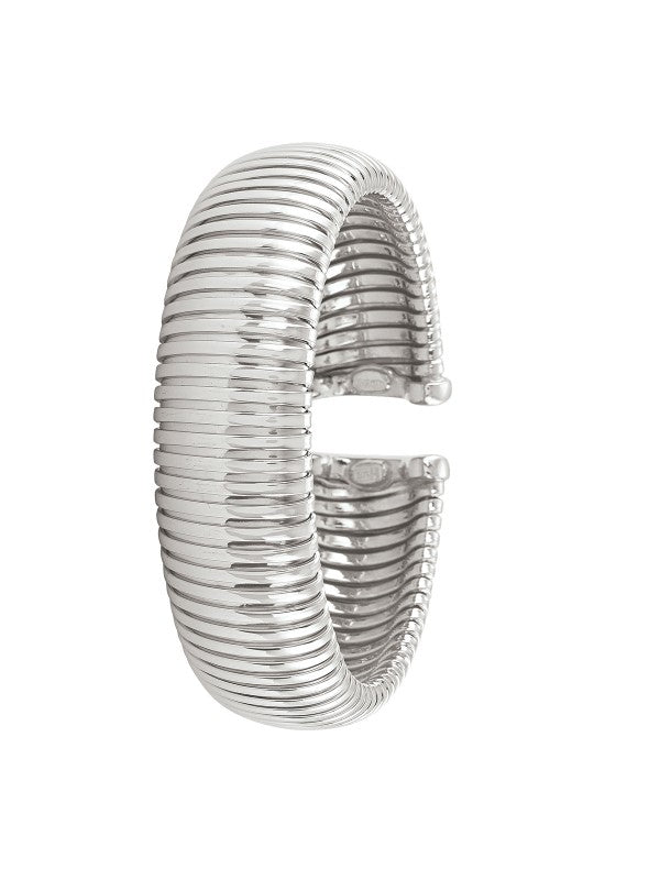 Ladies Wide Grooved Design Silver Cuff Bangle Bracelet