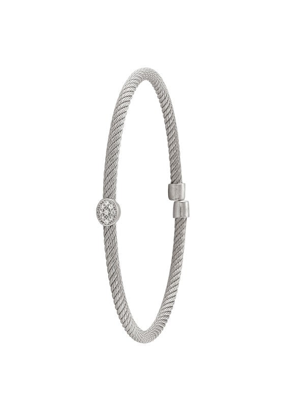 Ladies Silver Mesh Design Opening Style Bangle With a Cubic Zirconia Bezel