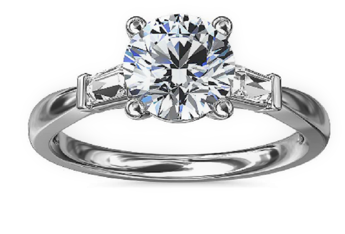 Round With Bageutte Diamonds Engagement Ring