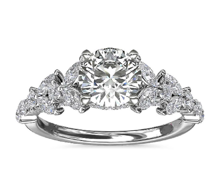 Round With Marquise Cut Diamond Engagement Ring