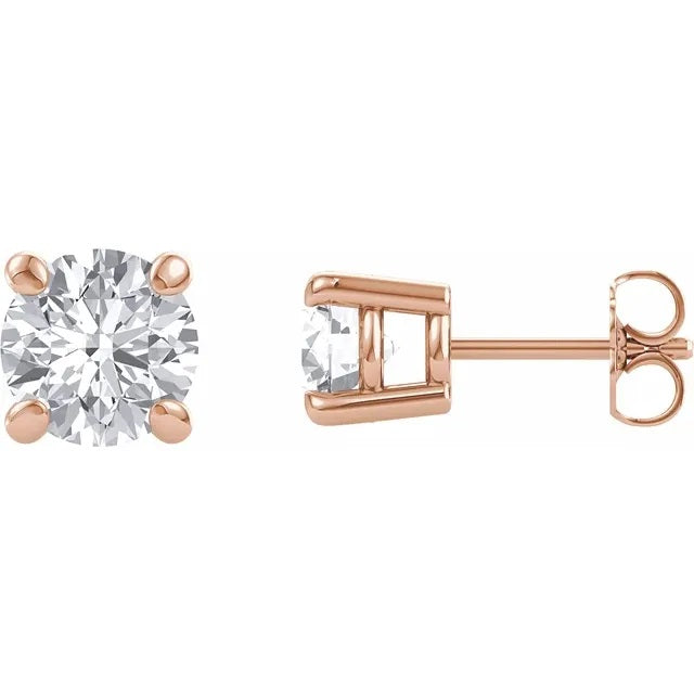 Butterfly Back 14kt. Rose Gold Round Brilliant Cut Moissanite Stud Earrings