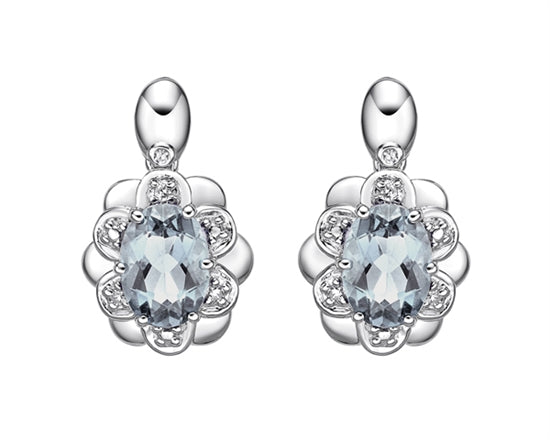 Oval Aquamarine and Diamond Earrings