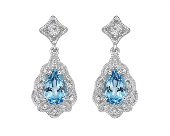 Fancy Swiss Blue Topaz and Diamond Dangle Earrings