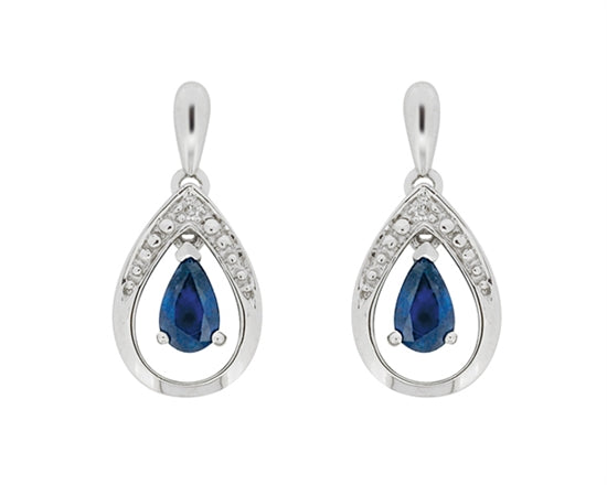 White Gold Blue Sapphire and Diamond Dangle Earrings.