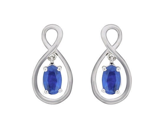  10Kt White Gold Blue Sapphire Dangle Earrings.