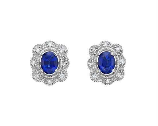 Blue Sapphire and Diamond Halo Earrings 