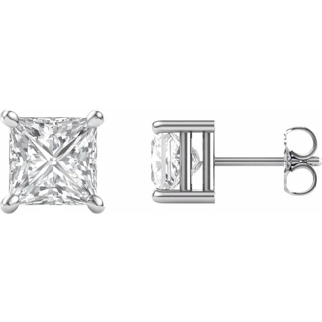 Butterfly Closure Princess Cut Moissanite Stud Earrings