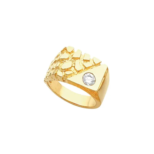 Men's 14kt. Gold Nugget Style Ring Shown with one Round Brilliant Cut Diamond