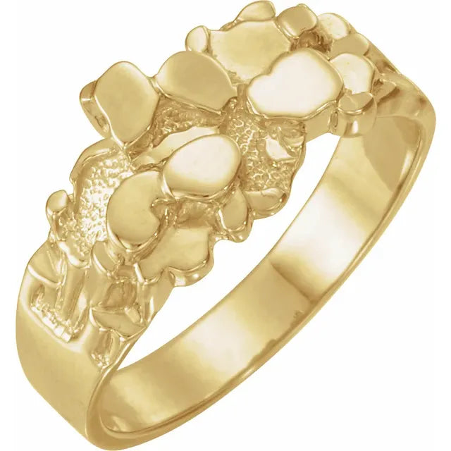 Men's 14kt. Medium Width Yellow Gold Ring.  This ring is a Nugget Style Design, approximately 11mm. In width.