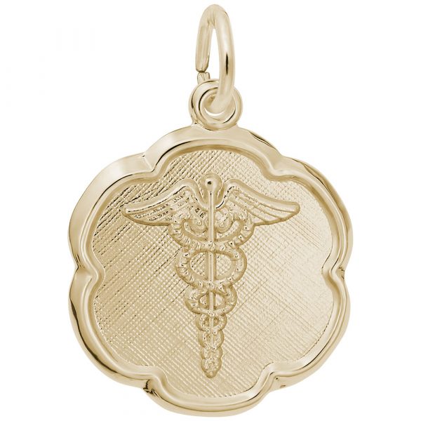 Caduceus Scalloped Disc Charm or Pendant