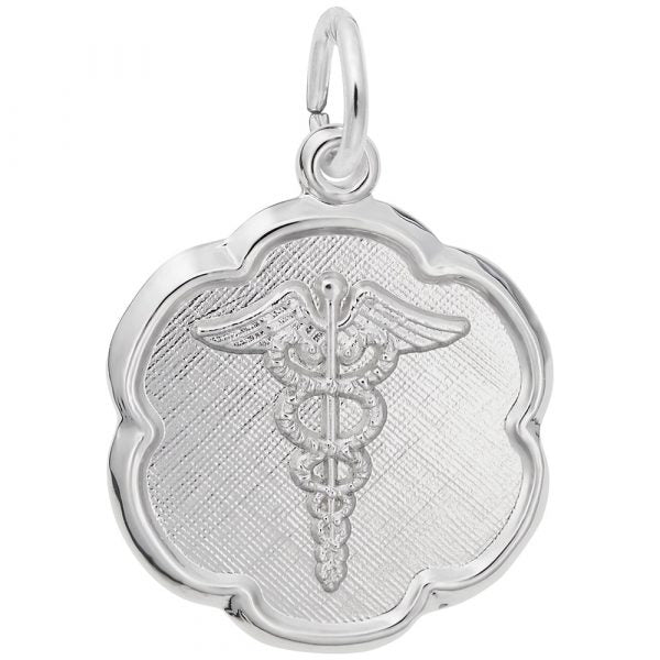 Caduceus Scalloped Disc Charm or Pendant