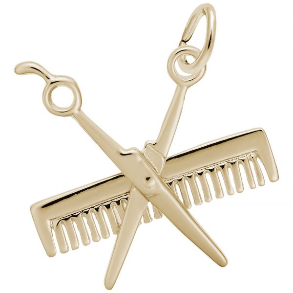 Gold Comb and Scissors charm or pendant 