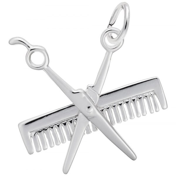 Silver Comb and Scissors pendant or charm