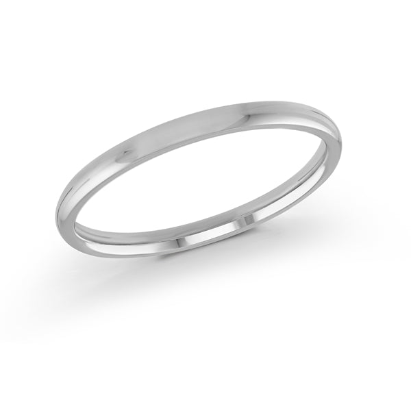 Ladies Traditional Plain Gold Slim Style Rounded Edge Wedding Band in White Gold